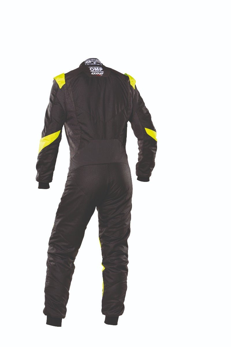 OMP ONE EVO X RACE SUIT WITH DRIVER REVIEWS THE BEST DEAL AT THE LOWEST PRICE WITH THE LARGEST DISCOUNTS BLACK / YELLOW BACK IMAGE