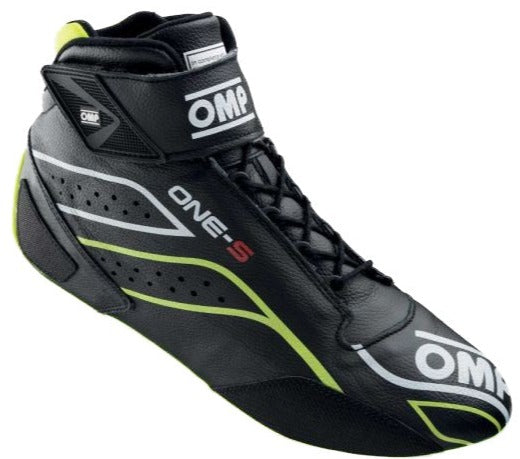 OMP ONE-S Racing Shoes Black / Yellow Right side profile ImageOMP ONE S AUTO RACING SHOE BLACK YELLOW PROFILE IMAGE