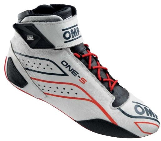OMP ONE-S Racing Shoes White / Red Right side profile ImageOMP ONE S AUTO RACING SHOE WHITE PROFILE IMAGE