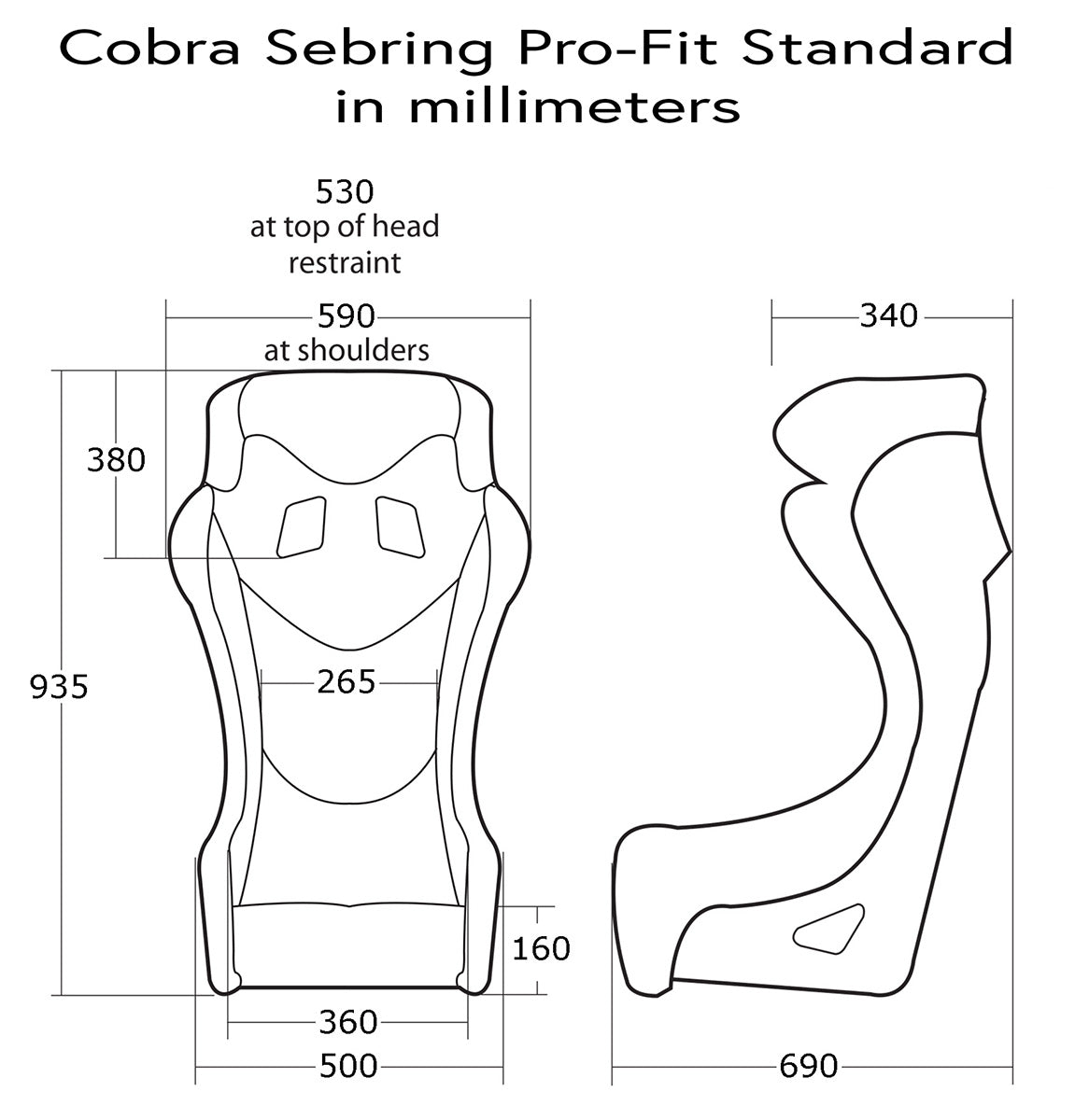 Cobra Sebring Pro-Fit Racing Seat dimensions