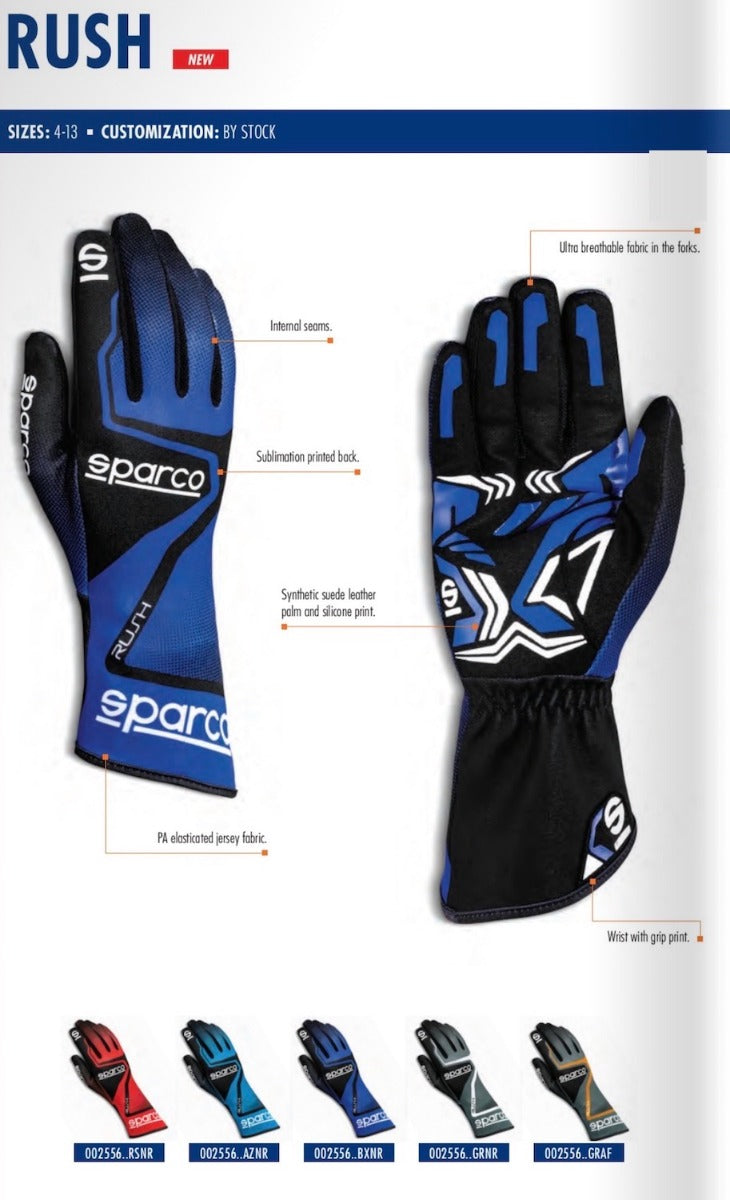 Sparco Rush Kart Racing Glove Sparco Kart Race Gloves Black / Blue product description and answers